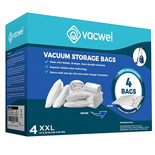 Vacwel Vacuum Storage Bags 4 Pack Bedding Blanket Ziplock Sealed 4x 47x35in
