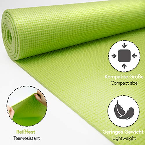 POWRX Yoga Mat with Bag Exercise mat for workout Non slip large yoga mat 68" x 24" 0.15 Inches Thickness Green