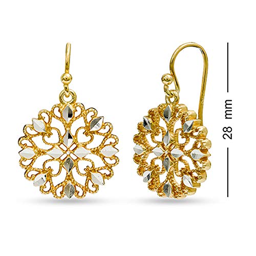 Lecalla Sterling Silver Jewelry Filigree Yellow Gold Drop Earrings for Women Teen