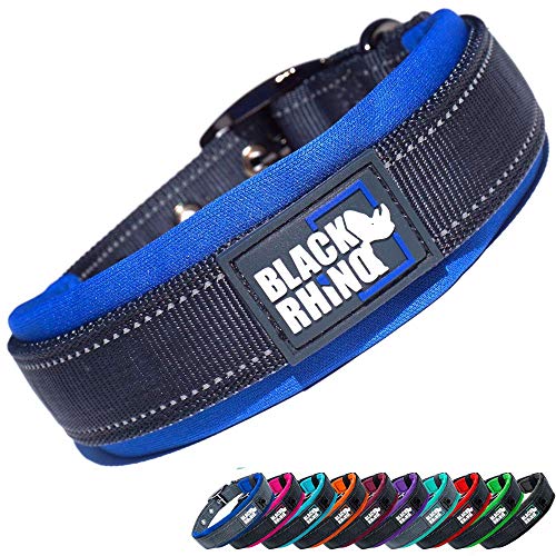 Black Rhino - The Comfort Collar Ultra Soft Neoprene Padded Dog Collar for All Breeds - Heavy Duty Adjustable Reflective Weatherproof (XLarge, Blue/Grey)