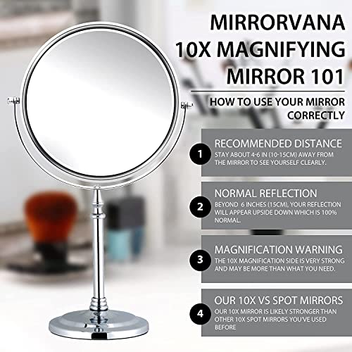MIRRORVANA Large Double Sided 10X and 1X Magnifying Makeup Mirror with Stand in Gift Box, 15-Inch Height and 8-Inch Wide