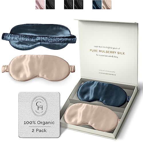 Silk Sleep Mask Weighted Eye Covers Color Midnight Blue &amp Nude Champagne