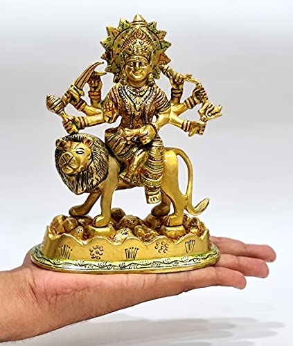 Esplanade Brass Maa Durga Statue Moorti Mandir and Home Decor 6.5 Inches