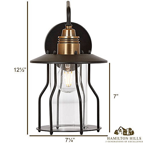 Hamilton Hills Vintage Wire Caged Glass Outdoor Wall Sconce Light 2700K  Antique Bronze