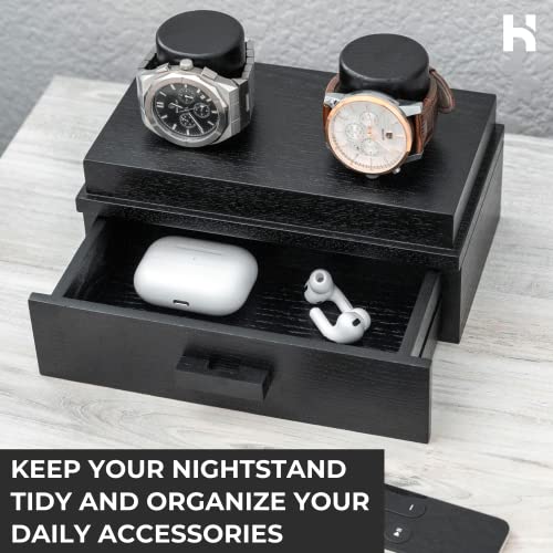 Double Watch Box for Men - Fathers Day Gift for Dad Who Has Everything - Two Watch Display Case with Clear Acrylic Cover & Drawer - Sleek Wooden Watch Case - Watch Box Organizer for Men - Black
