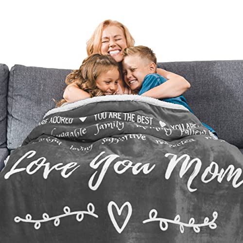 FILO ESTILO Mothers Day Gifts for Mom Blanket from Daughter or Son, Thoughtful, Unique Mom Blanket Filled with Sentimental Meaningful Words to Say Love You Mom 60x50 Inches (Grey, Sherpa)