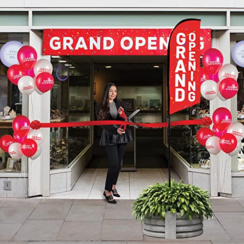 2 Pack Red Grand Opening and Now Open 6-Feet Flags Signs Banners - Includes 2 Sets Of Pole Stakes and Carrying Cases and 4 Flags