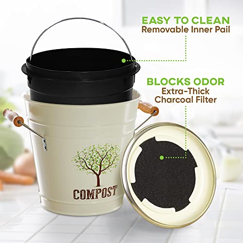 Third Rock Kitchen Counter Compost Bin 1.3 Gallon Charcoal Filter Color Beige