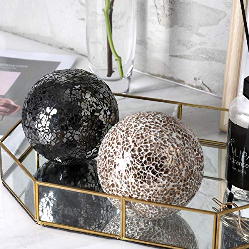 Whole Housewares Decorative Balls Set of 3 Mosaic Orbs 4 Diameter Mirror Black
