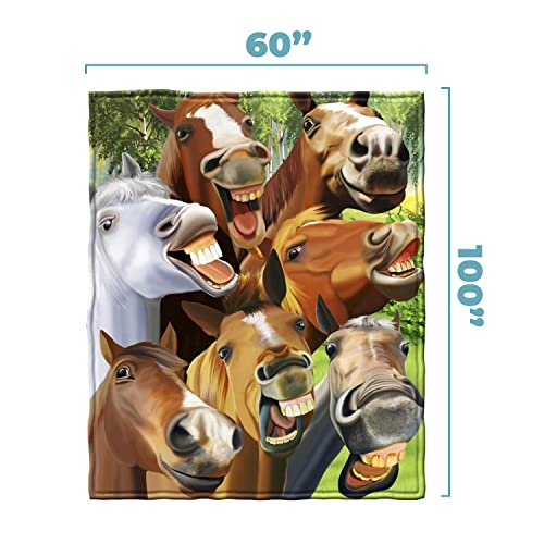 Dawhud Direct Cartoon Selfie Horses Fleece Blanket for Bed, 50"x60" Horses Selfie