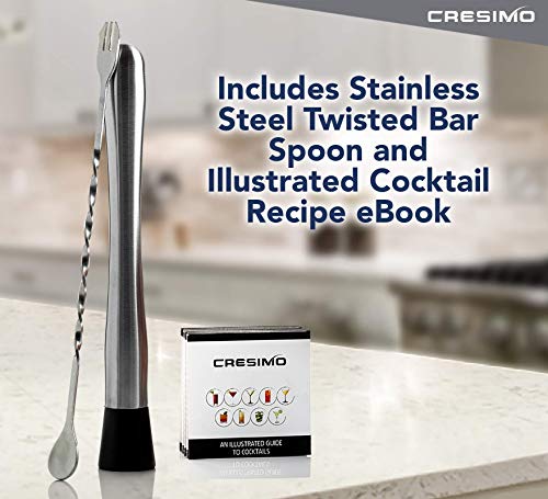 10 Inch Stainless Steel Muddler Mixing Spoon Set for Cocktails Cresimo