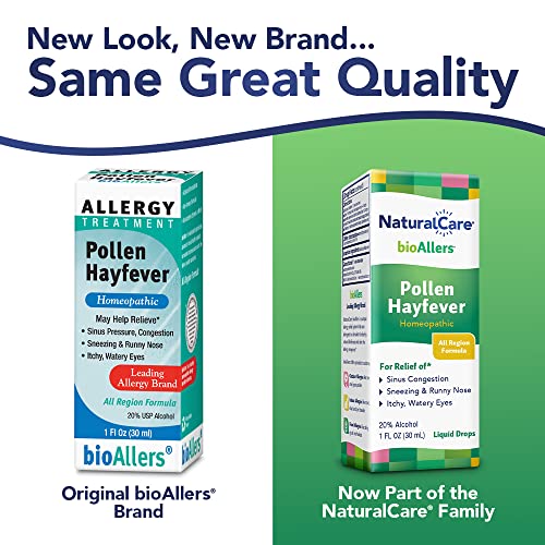 NaturalCare by bioAllers Allergy Pollen Hayfever Treatment | Homeopathic Formula May Help Relieve Sneezing, Congestion, Itching, Rashes & Watery Eyes | 1 Fl Oz