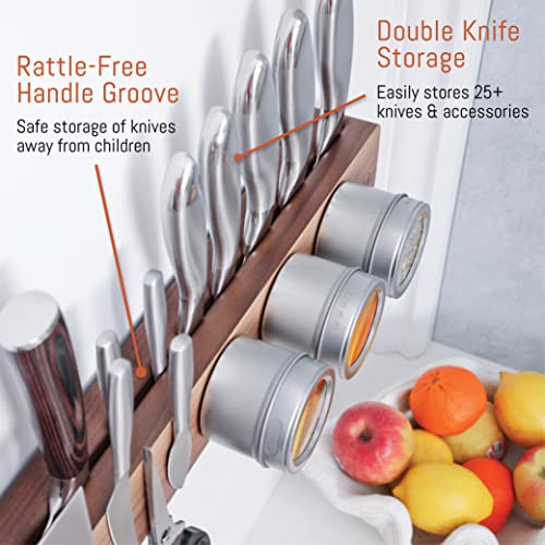 NOVAWARE Premium 24 Inch Magnetic Knife Holder Wall Double Storage Wood Strip