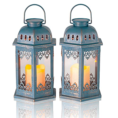 SteadyDoggie Solar Lanterns 2 Pack Blue-Hanging Solar Lights with Candle LED Blue