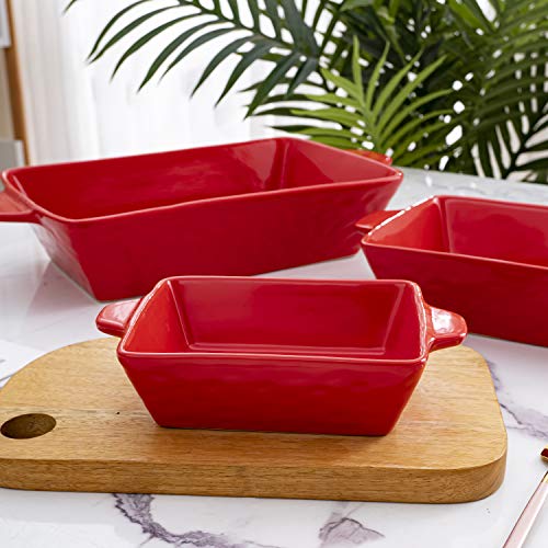 Bruntmor Rectangular Ceramic Glaze Bakeware Set Of 3 Red