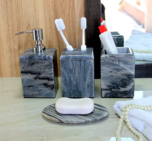 KLEO-Bathroom Accessory Set Made from Natural Stone - Set of 4 Grey