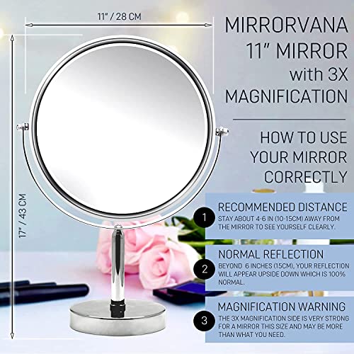 XXLarge Oversized 3X Weak Magnifying Mirror with Stand for Desk, Table, Retail Store Countertop, and Makeup Vanity - Double Sided 3X/1X Magnification - 17" Tall and 11" Wide