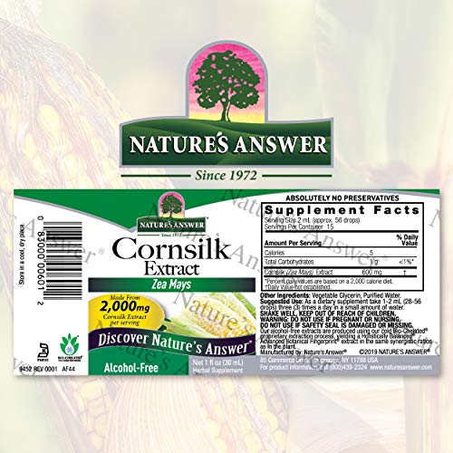 Nature's Answer Alcohol-Free Cornsilk 2000mg 1oz Extract | Urinary Tract Support | Natural Diuretic | Gluten-Free, Non-GMO, Vegan | Single Count