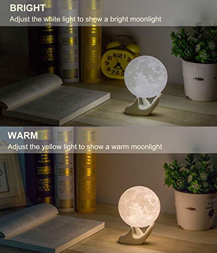 Mydethun Moon 3D Printed Lunar Lamp 3.5 Inch White & Yellow
