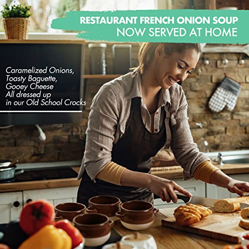Set of 4 French Onion Soup Crocks 16 Oz Glazed Ceramic Bowls Handles Oven Safe