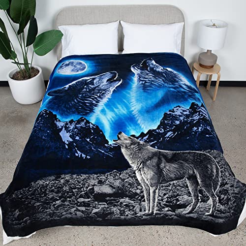Dawhud Direct Howling Wolf Fleece Blanket for Bed 75 X90 Queen Size for Men