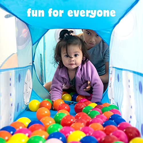 W&O Kids Play Tent with Tunnel and Blast Off Button, Kids Ball Pits for Toddlers 1-3, Toddler Ball Pit Tent and Kids Tunnel for Toddlers 1-3, Baby Tunnel Crawl Indoor Ballpit and Rocket Ship Tent