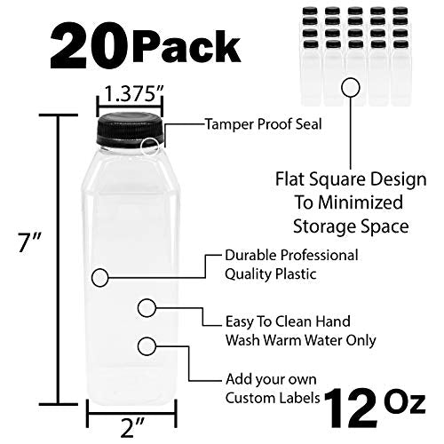 Upper Midland Products Empty PET Plastic Juice Bottles Pack of 20 Clear(Black,12oz)