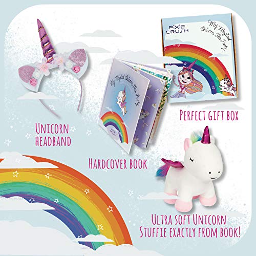 Pixie Crush Unicorn Gift Set – Includes Book, Stuffed Plush Toy, and Headband for Girls Ages 3 4 5 6 7 Years Great for Birthday, Imaginative Play