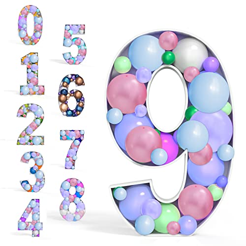 Number Balloon,Marquee Numbers 9 Pre-Cut Kit Cardboard Light Up Mosaic Frame Large Foam Board for 9th Birthday Giant Backdrop Boy Girl Party Supplies Para Cumpleaños Anniversary Decorations