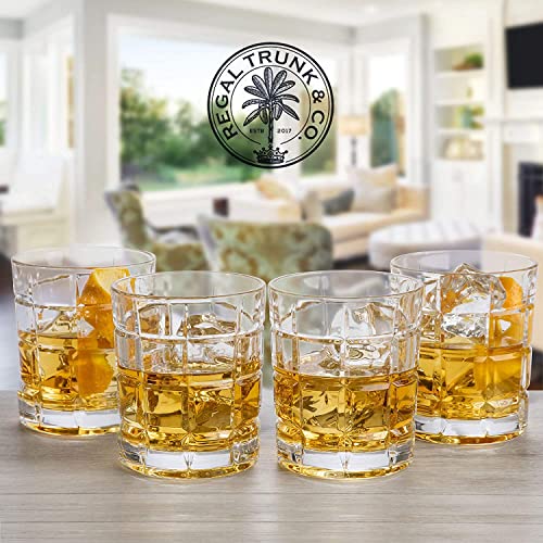 Regal Trunk & Co. Whiskey Decanter Sets 4 Square Engraved Tumblers Whisky Decanter Clear