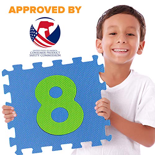 Safe Non Toxic Numbers Mat - Thick & Soft 0 to 9 Flooring Mat, 10 Tiles | Early Math Learning | Kids Learn & Play with Interlocking Puzzle Pieces