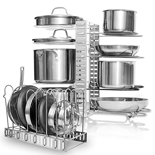 GeekDigg Pot Rack Adjustable 3 DIY Methods Silver Pan Organizer Shelf for Kitchen