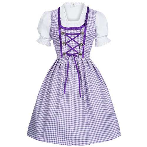 Gaudi-Leathers Women's Set-3 Dirndl Pieces Checkered 38 Purple/Withe