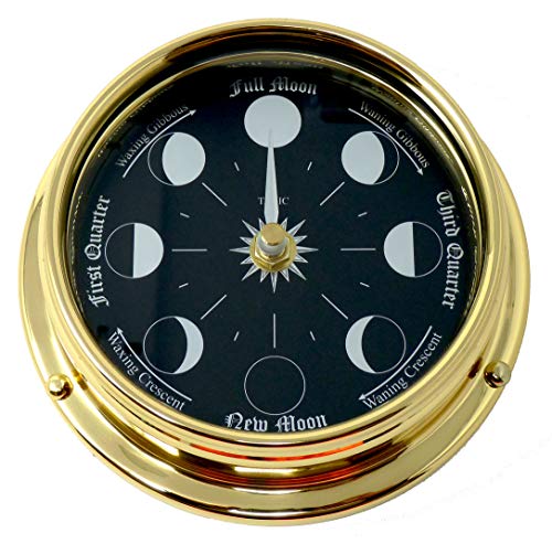 Tabic Prestige Solid Brass Moon Phase Clock with Jet Black Dial