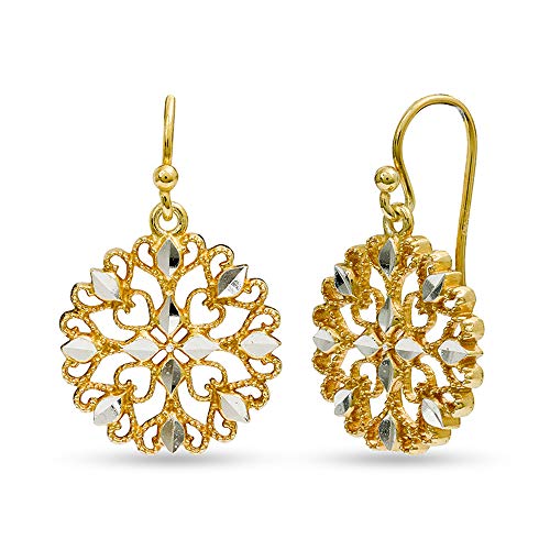 Lecalla Sterling Silver Jewelry Filigree Yellow Gold Drop Earrings for Women Teen