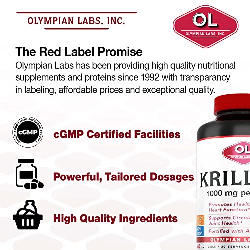 Olympian Labs Antarctic Krill Oil, 1000mg Caps with Astaxanthin, Omega-3, EPA, DHA, Immune, Joint & Brain Support, 60 Softgels