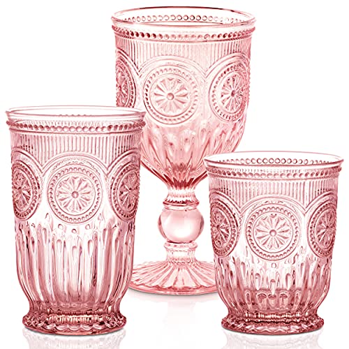 Tall Pink Glassware Set of 6 Vintage Drinking Glasses Matching Pink Wine