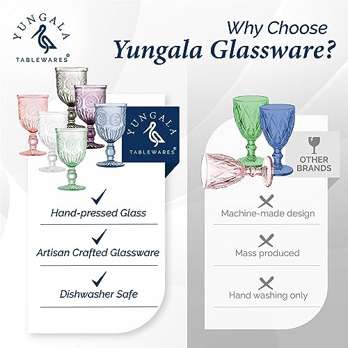 Yungala Colored Wine Glasses set of 6 colorful glass goblets made from Solid glass colors, colorful wine glasses are 100% dishwasher safe, multi colored wine goblets are hand crafted