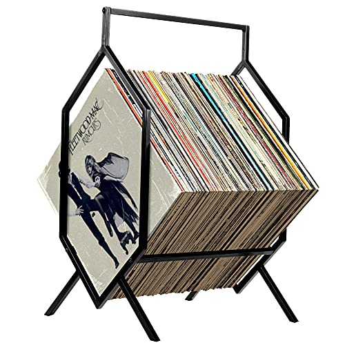 Urbane Sound Vinyl Record Storage Rack - Black Vinyls Display Holder with Handle Richmond, Vinyl Album Storage 70Lps
