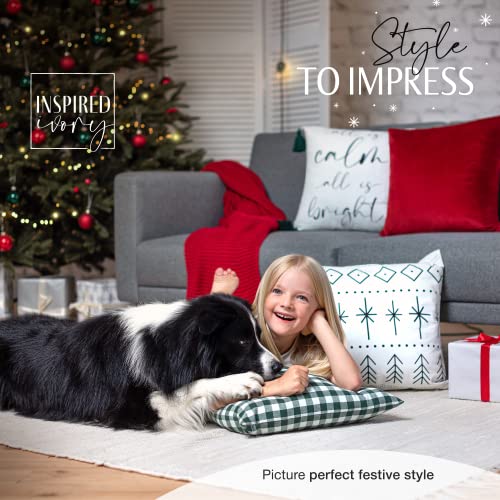 Inspired Ivory Christmas Pillow Covers 18x18 Inch Joy Set of 4 Modern Farmhouse Christmas Throw Pillow Covers - Xmas Cushion Case for Couch Holiday Decor Winter Decorations (Red, Green, Black & White)