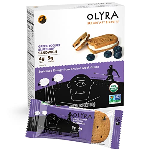 Olyra Organic Breakfast Biscuits Greek Yogurt Blueberry | Healthy Snacks, Low Sugar, High Fiber, Protein Cookies (4 Packs)