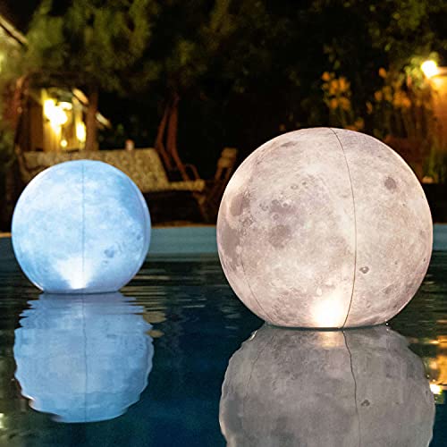 2 Pack Full Moon Floating Pool Lights Solar Powered 14 Inch Inflatable Float