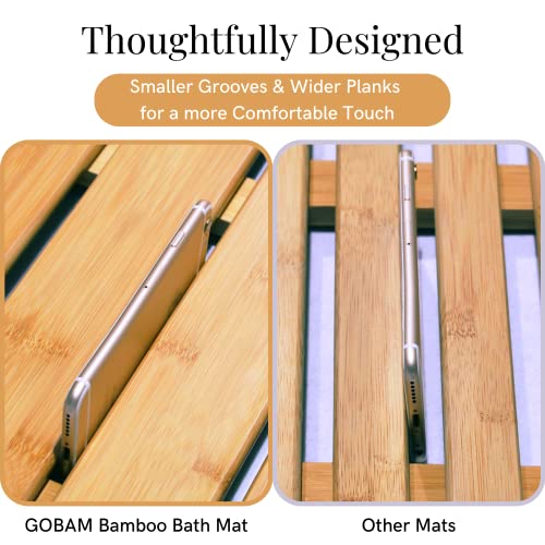 GOBAM Bamboo Bath Mat, Small, 19.7 x 13 x 1.3 inches - Non-Slip Floor Mat for Bathroom, Spa, Sauna, Kitchen, Indoor & Outdoor Spaces, Shower Mat for Bathroom Decor - Natural