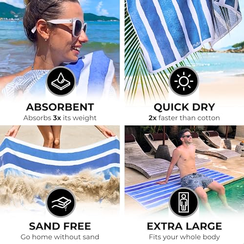 Plyopic Beach Towel Quick Dry Sand Free Compact Lightweight X Large 72 X 32 in