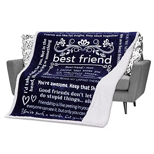 Filo Estilo Best Friend Funny Gifts Throw Blanket Bff  Dark Blue Sherpa