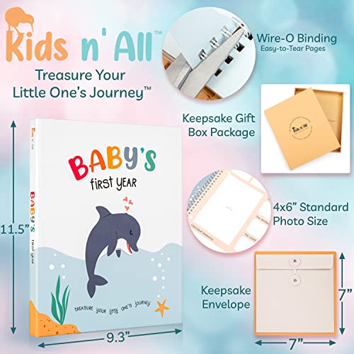 First Year Baby Memory Book - Gender Neutral Journal to Record Newborn Milestones and Memories - Ocean Photo Album for Girl or Boy - 1st Year Keepsake Scrapbook for New Expecting Moms or Parents To Be