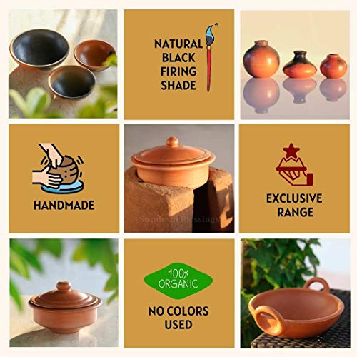 Unglazed Clay Cooking Pot With Lid 2 Liters Mirror Shine Finish