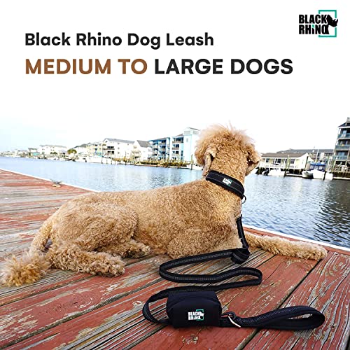 Black Rhino Dog Leash - Heavy Duty - Medium & Large Dogs | 6ft Long Leashes | Two Traffic Padded Comfort Handles for Safety Control Training - Double Handle Reflective Lead - (Black)