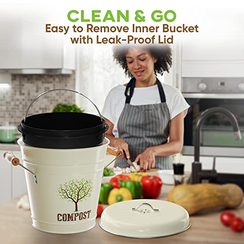 Third Rock Kitchen Counter Compost Bin 1.3 Gallon Charcoal Filter Color Beige