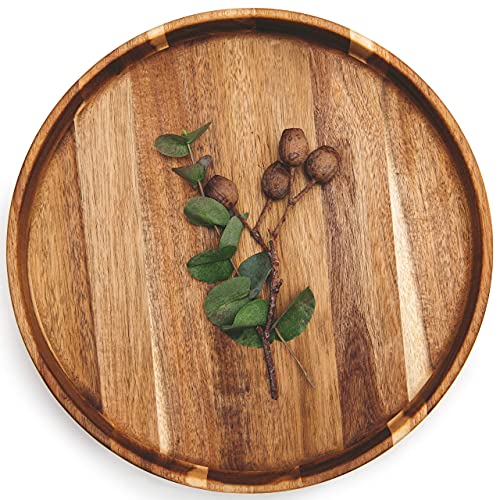 Kurrajong Farmhouse Round Wooden Serving Tray | Ottoman Tray 15.7" | Round Coffee Table Tray | Decorator Tray Round Tray